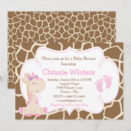 Invitación Cute Giraffe Chica Baby Shower rosa