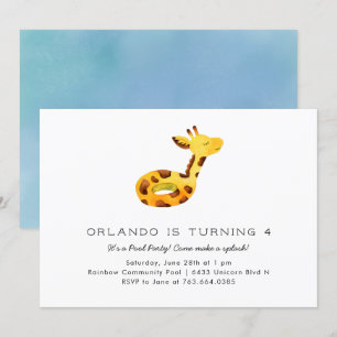 Invitación Cute Giraffe Floatie Pool Birday Party