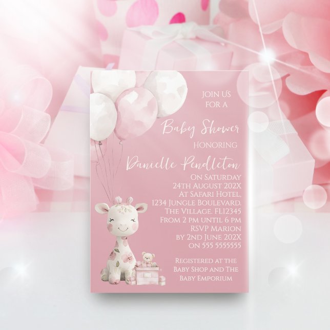 Invitación Cute Giraffe Girl Baby Shower Invitation (Subido por el creador)