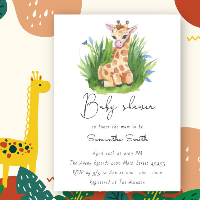 Invitación Cute Giraffe Greenery Baby Shower (Subido por el creador)