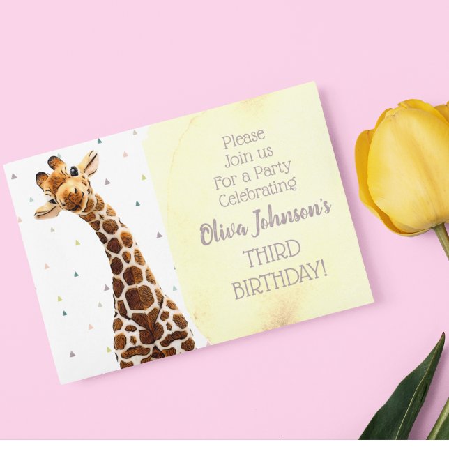 Invitación Cute Giraffe Safari Animal Salvaje Tercer Cumpleañ (Subido por el creador)