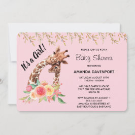 Invitación Cute Giraffe Watercolor ¡Es un Chica! Baby Shower