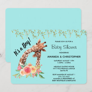 Invitación Cute Giraffe Watercolor ¡Es un chico! Baby Shower