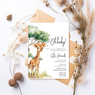 Invitación Cute Giraffe Woodlan Safari Baby Shower