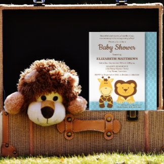 Invitación Cute Giraffe y Lion Baby Shower