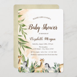Invitación Cute Giraffe, Zebra deja Baby Shower