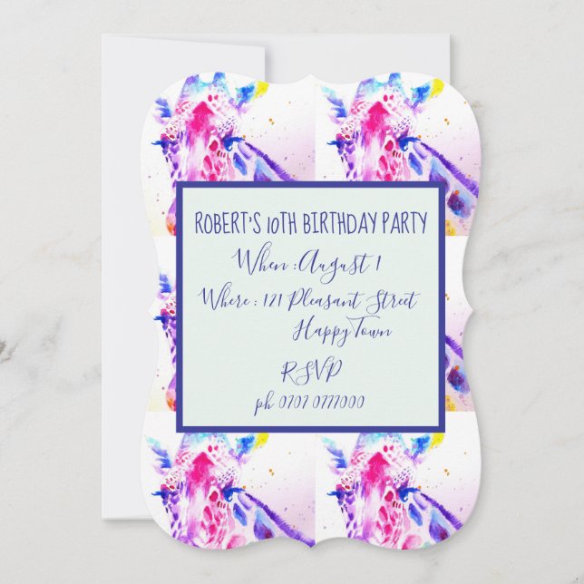 Invitación Cute Giraffe Zoo Animal Childs Birthday Invitation (Anverso)