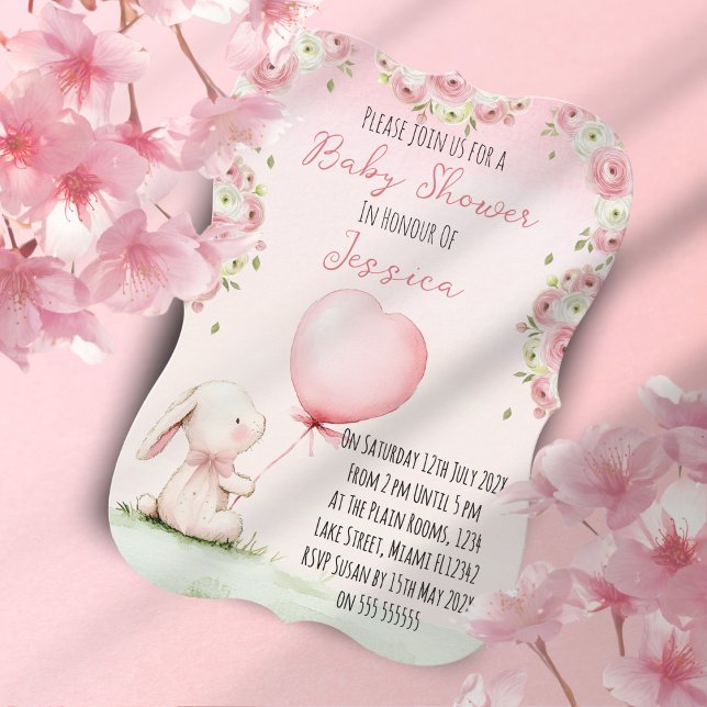 Invitación Cute Girl Bunny Baby Shower Invitation (Subido por el creador)