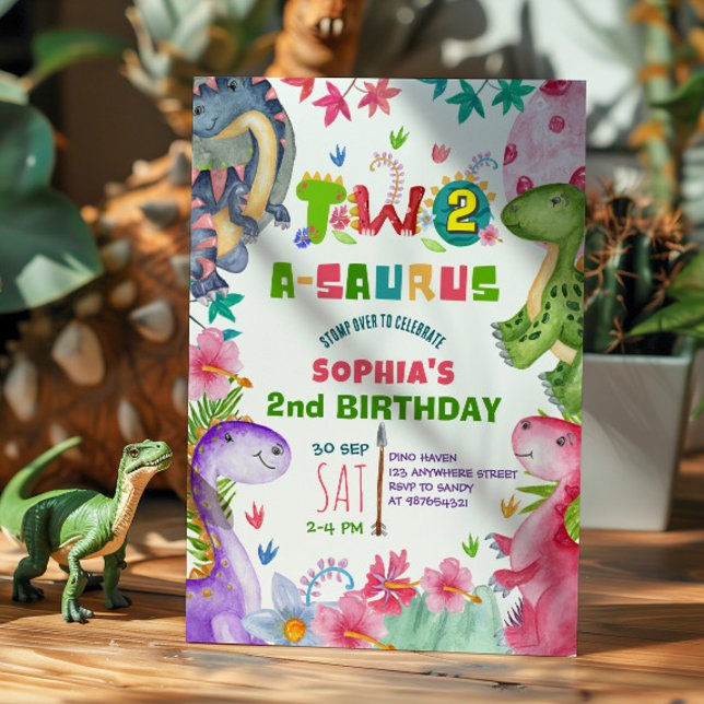 Invitación Cute Girl Dinosaur 2nd Birthday Invitation (Subido por el creador)