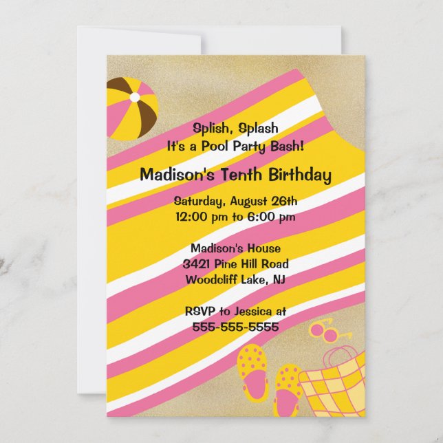 Invitación CUTE Girl Pool Party Birthday Invitation (Anverso)