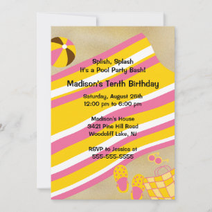 Invitación CUTE Girl Pool Party Birthday Invitation