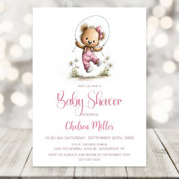 Invitación Cute Girl Teddy Bear Playing Jump Rope Baby Shower