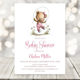 Invitación Cute Girl Teddy Bear Playing Jump Rope Baby Shower
