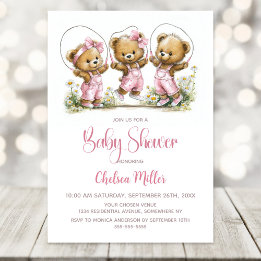 Invitación Cute Girl Teddy Bears Playing Jump Rope