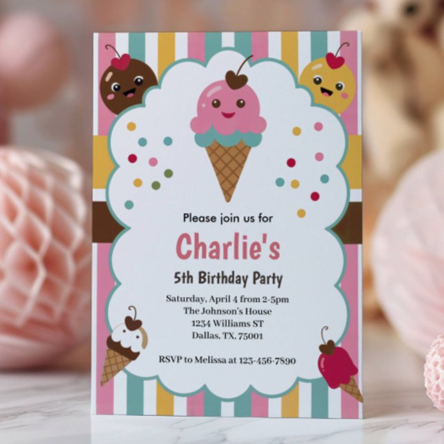 Invitación Cute Girls Ice Cream 5th Birthday Party (Subido por el creador)