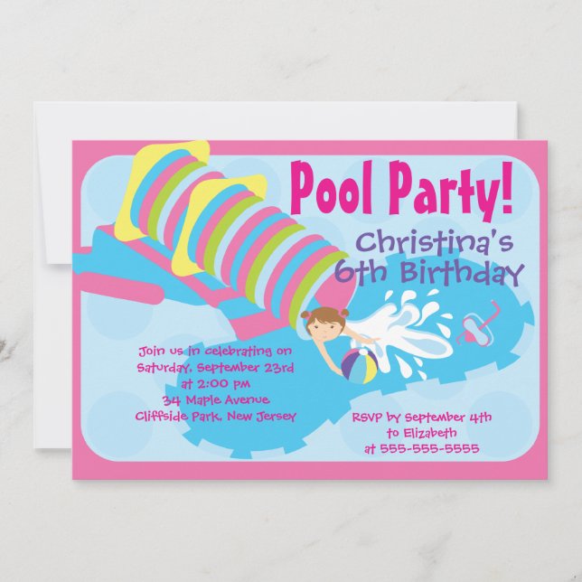 Invitación Cute Girls Pool Party Birthday Party Invitations (Anverso)