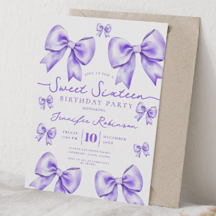 Invitación Cute Girly Coquette Lazo Cumpleaños Dulces 16 Mora