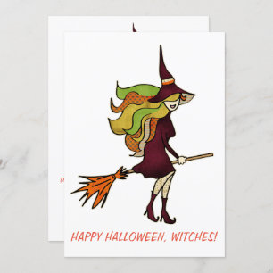 Invitación Cute Girly Happy Halloween Witness Witch Costume