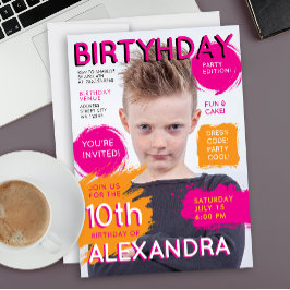 Invitación Cute Girly PInk Orange Kids Magazine Cover Photo 