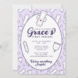 Invitación Cute Girly Purple Menstrual Pad Primer Periodo Fie