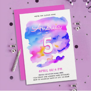 Invitación Cute Girly Rosa Púrpura Cloud Nine Cumpleaños Acua