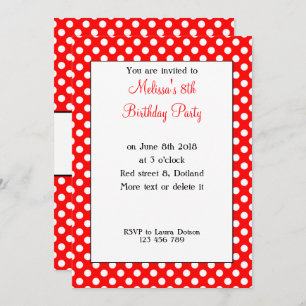 Invitación Cute Girly Trendy Red White puntos de polka Bday I