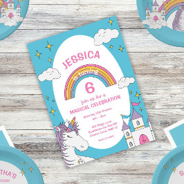 Invitación Cute Girly Unicorn Magical Birthday Party Numerado