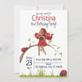 Invitación Cute Girly Whimsical LadyBug Segundo cumpleaños