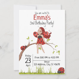Invitación Cute Girly Whimsical LadyBug Tercer cumpleaños