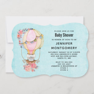 Invitación Cute Globo Aerostático Acuarela Baby Shower