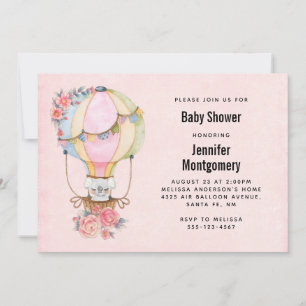 Invitación Cute Globo Aerostático Acuarela Baby Shower