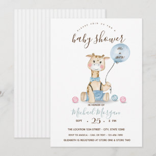 Invitación Cute globo de bebé jirafa rayas baby shower en