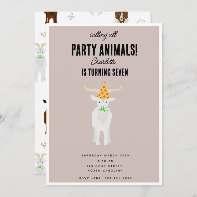 Invitación Cute Goats Farm Party Animals Goat Birthday Theme (Anverso / Reverso)