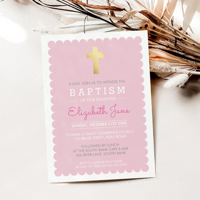 Invitación CUTE GOLD CROSS bautismo moderno con bordes de vie (Subido por el creador)