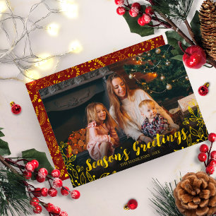 Invitación Cute Gold Foil Invierno Follaje Foto Navidad