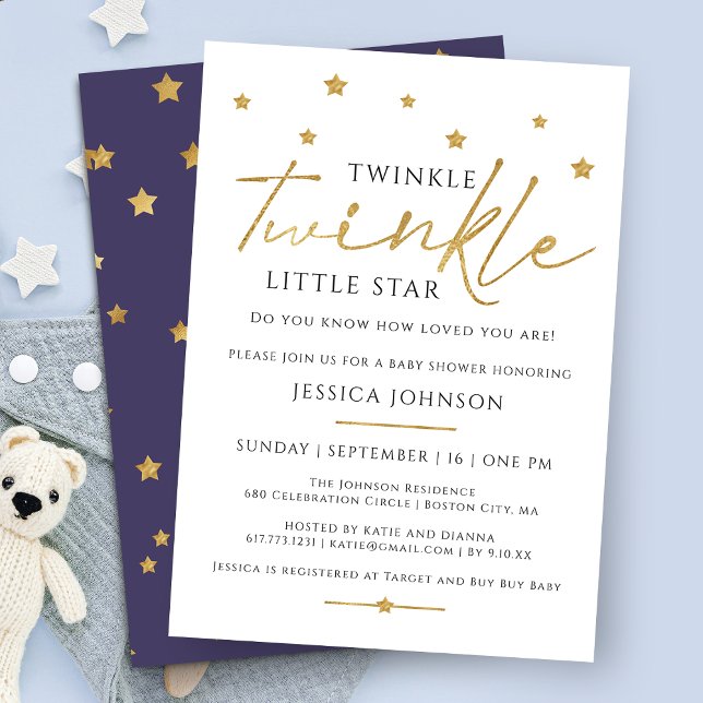 Invitación Cute Gold Twinkle Twinkle Little Star Baby Shower (Subido por el creador)