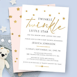 Invitación Cute Gold Twinkle Twinkle Little Star Baby Shower