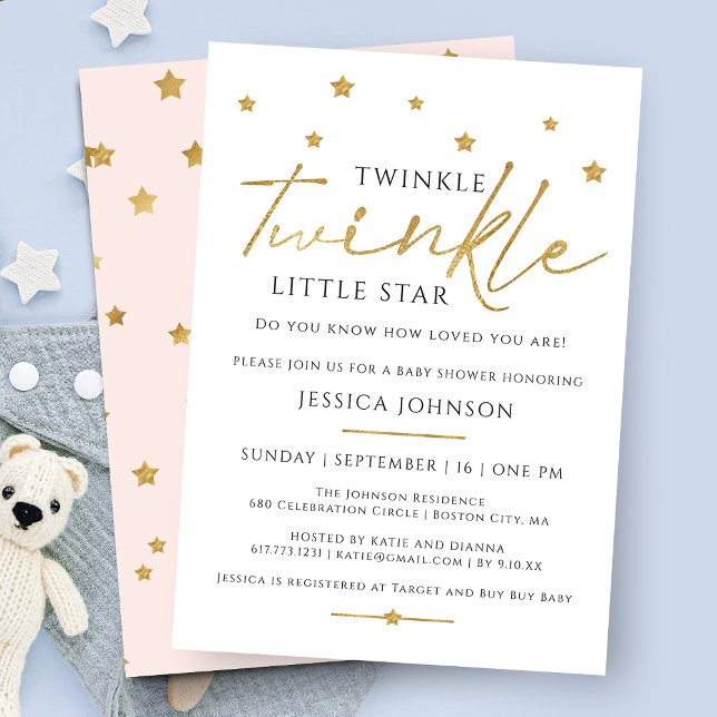 Invitación Cute Gold Twinkle Twinkle Little Star Baby Shower (Subido por el creador)
