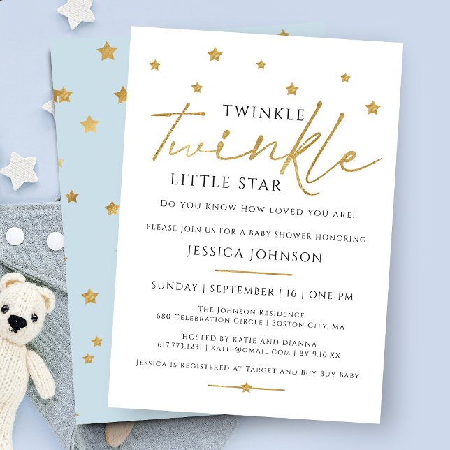 Invitación Cute Gold Twinkle Twinkle Little Star Baby Shower (Subido por el creador)