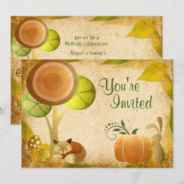Invitación Cute Golden Otumn Woodland Animals Birthday Party
