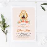 Invitación Cute Golden Retriever Peach Floral Kids Cumpleaños<br><div class="desc">Curte Golden Retriever Peach Floral Kids Invitación de cumpleaños | Invitar a la familia y amigos a su fiesta de cumpleaños con esta invitación floral de personalizable. Cuenta con ilustraciones acuáticos de un tirador dorado y flores de melocotón. Esta será la invitación perfecta para los amantes del perro.</div>