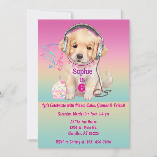 Invitación Cute Golden Retriever Puppy Cumpleaños Personaliza (Anverso)