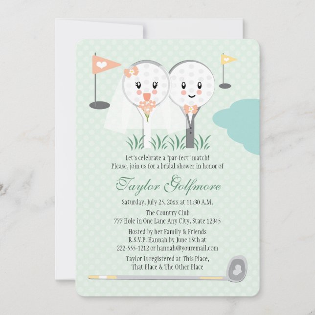 Invitación Cute Golf Ball y Tee Bride Groom Bridal Shower (Anverso)