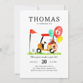 Invitación Cute Golf Cart Bag Balloon Kids Par-tee Cumpleaños