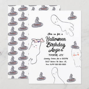 Invitación Cute Gorro de Bruja de Halloween Doodle Cumpleaños
