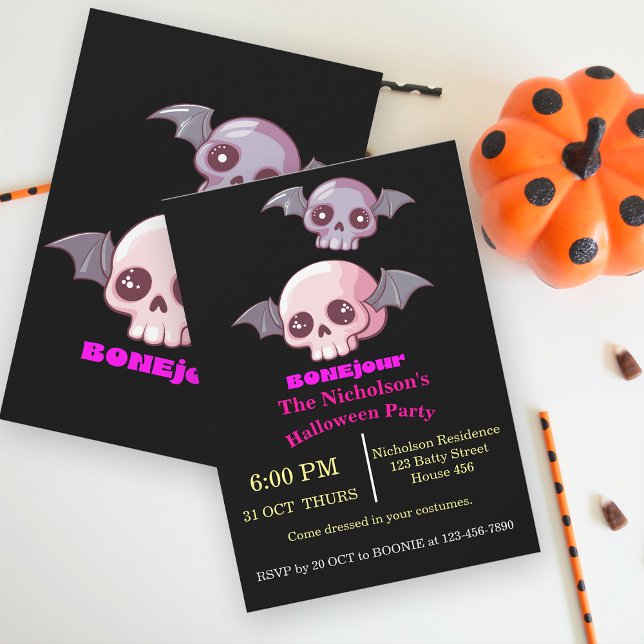 Invitación Cute gracioso Bonjour Pun Halloween (Subido por el creador)
