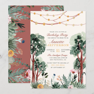 Invitación Cute Green Botanical Trees Fiesta de Cumpleaños Ún