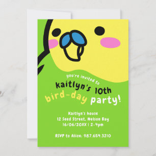 Invitación Cute Green Budgie Kids 10° fiesta de cumpleaños