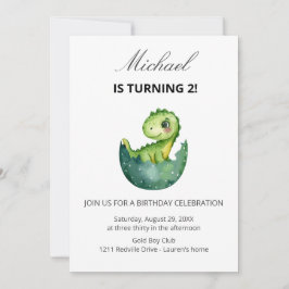 Invitación Cute Green Dinosaur 2nd Birthday Party 