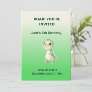Invitación Cute Green Dinosaur Birthday Invitation   Personal